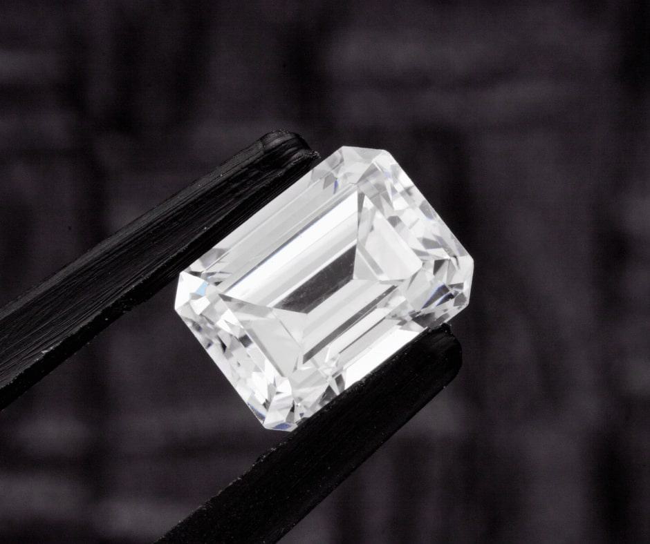 Emerald cut diamond close up