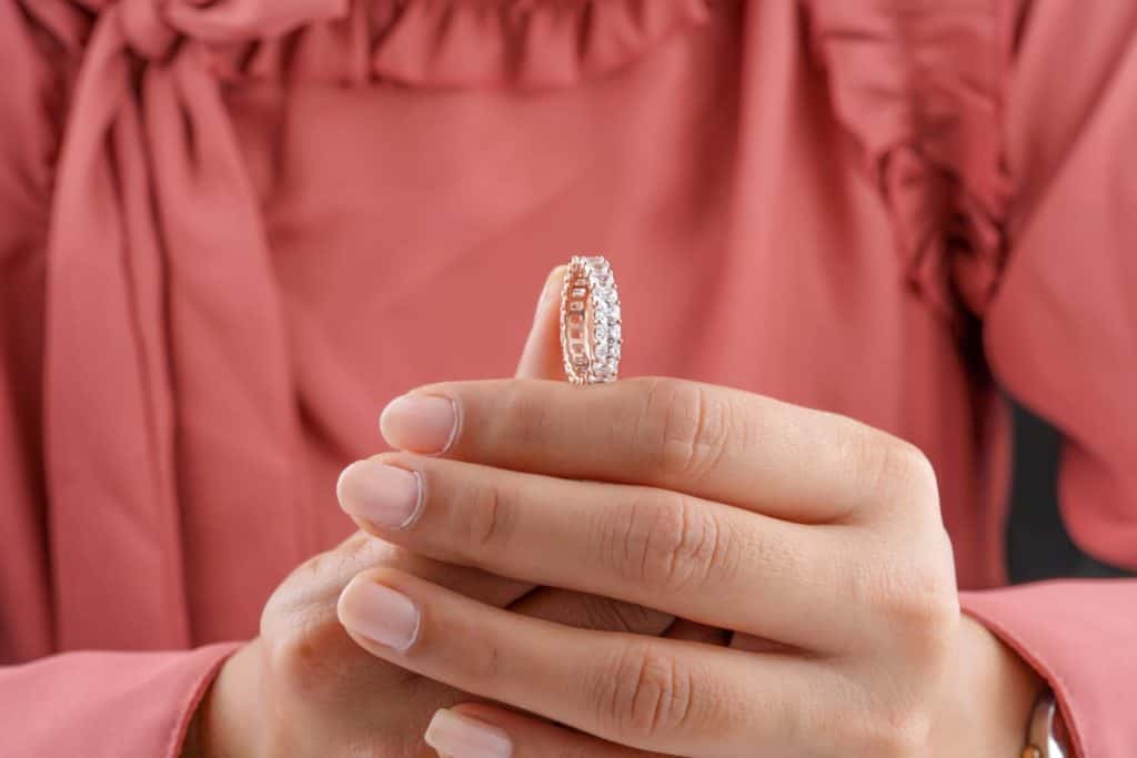 Woman displaying a diamond ring